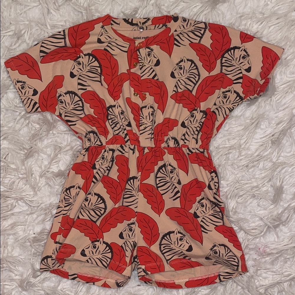 Mini Rodini Kids Zebra Print Romper - Red and Black